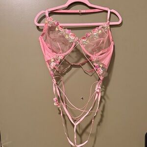 Victoria's Secret Pink Floral Strappy Bodysuit